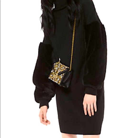 Michael Kors Black sweater dress with faux fur sleeves - Picture 1 of 2